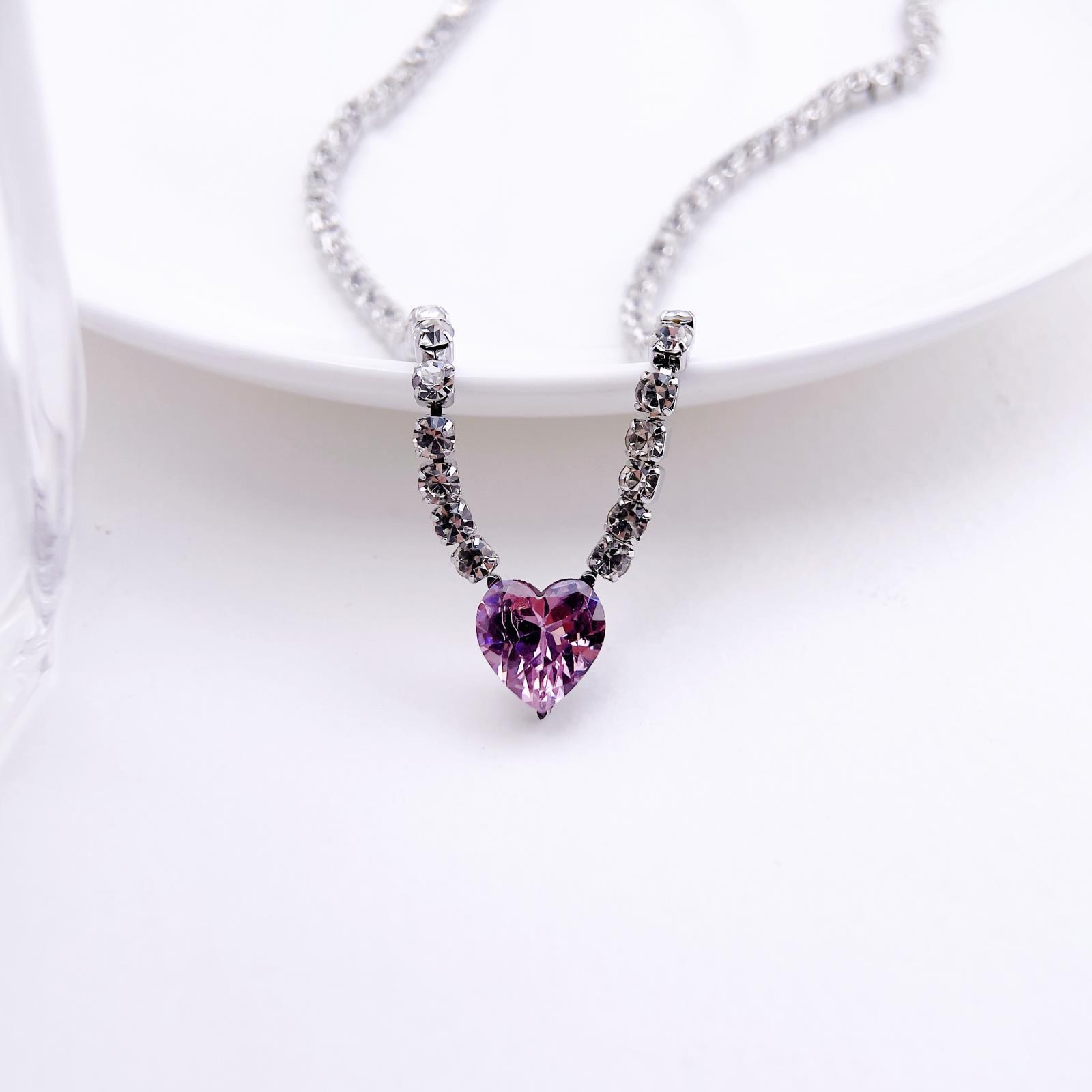 Heart shaped pink diamond necklace silver