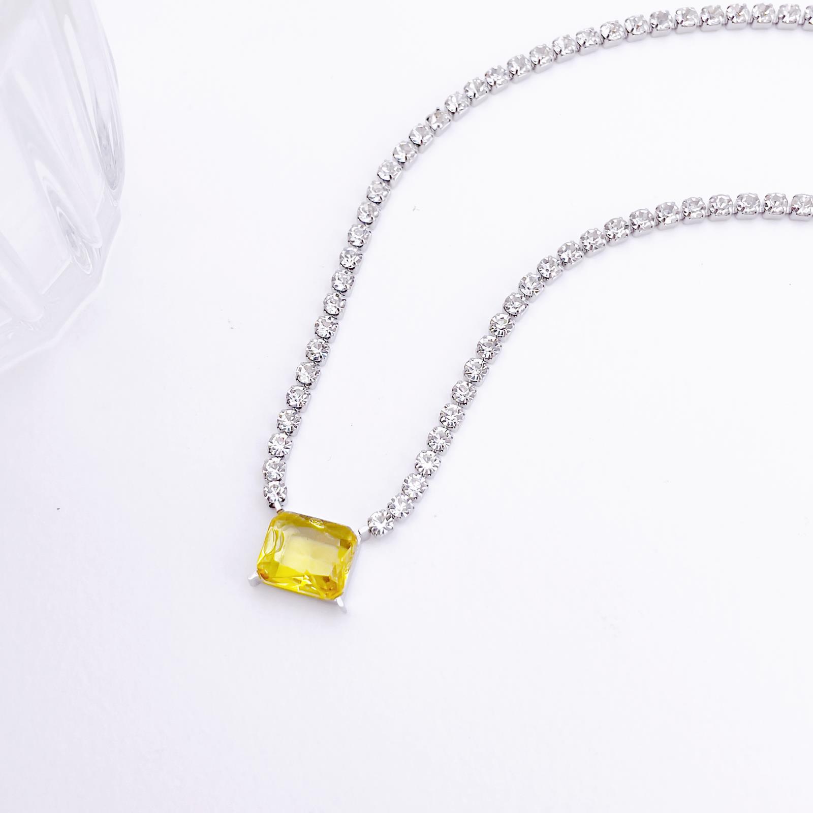 Square yellow diamond necklace silver