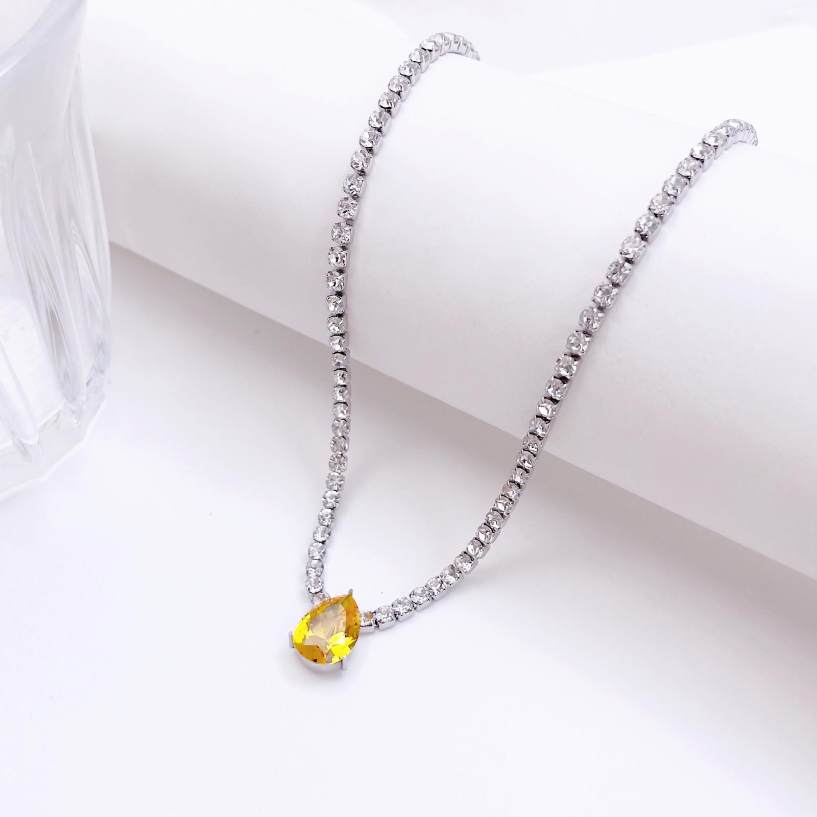 Water drop yellow diamond necklace silver