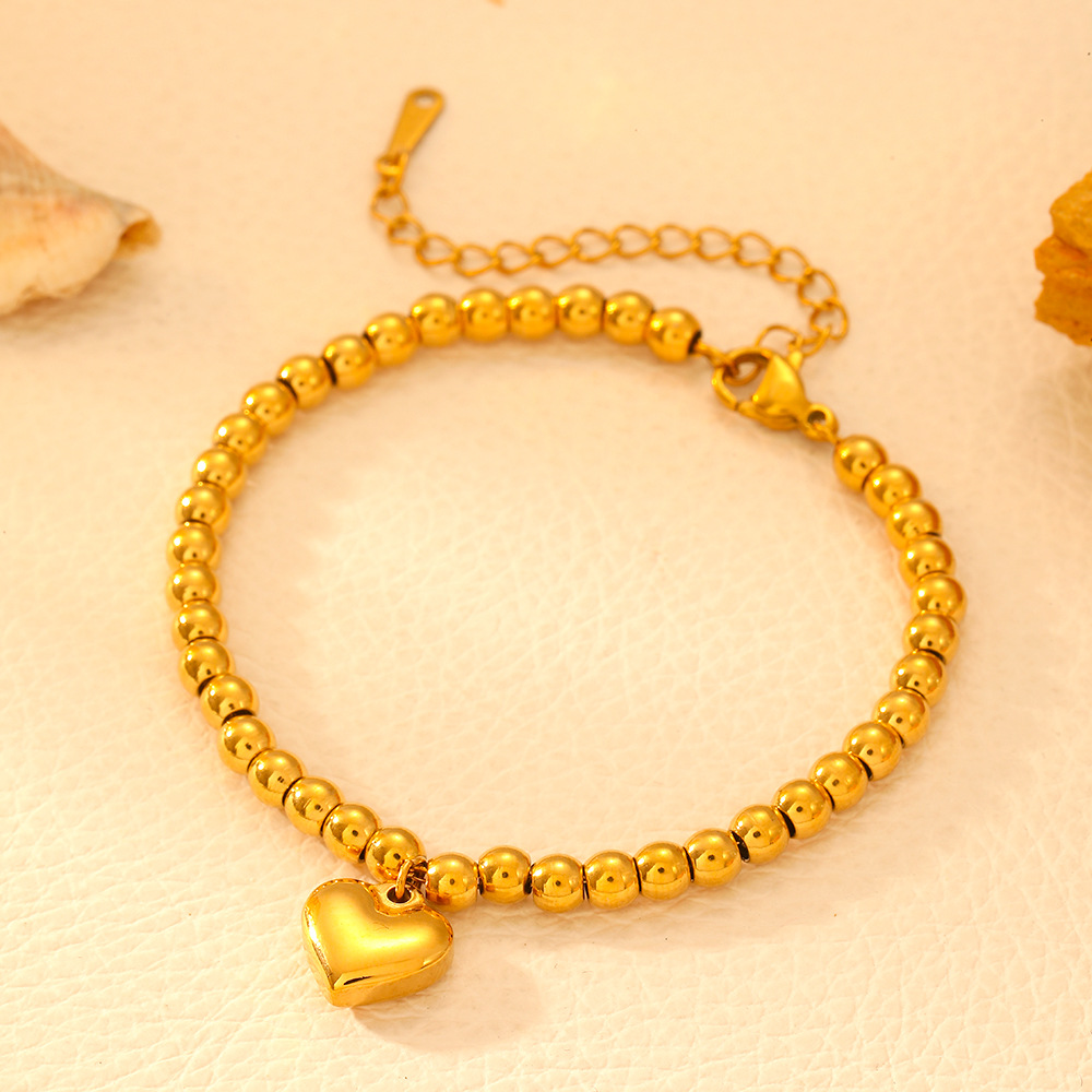 Gold glossy steel ball love bracelet i212