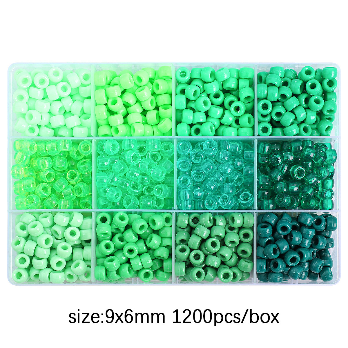 12-grid bucket beads set box, green color, about 1200 pieces/box