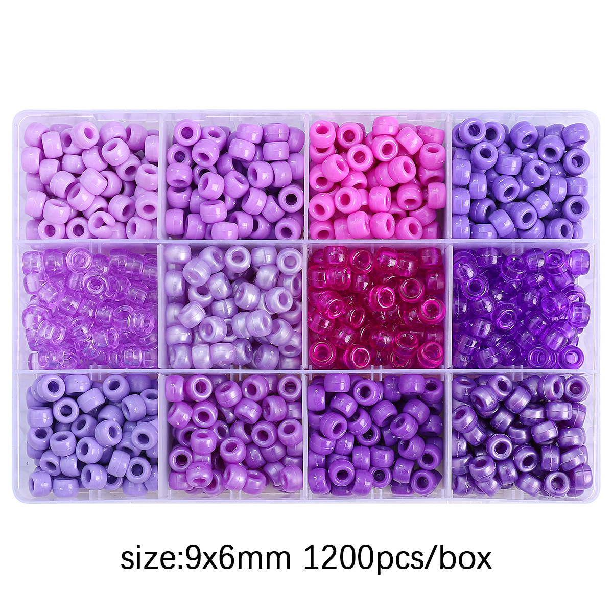 12-grid bucket beads set, purple color, about 1200 pieces/box