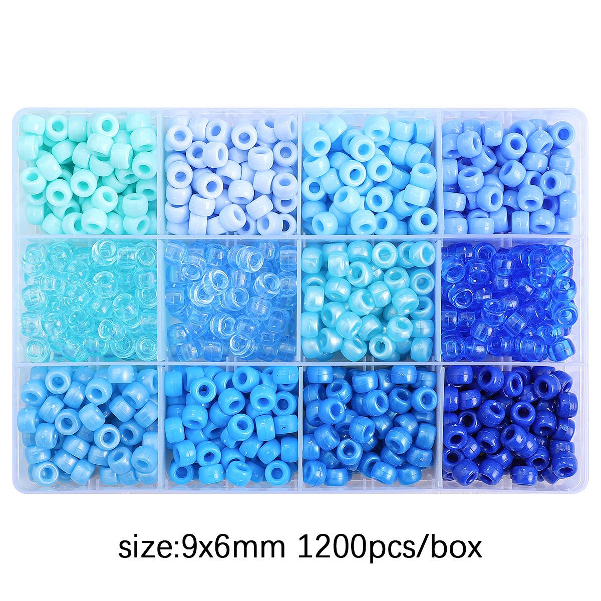 12-grid bucket beads set box, blue color, about 1200 pieces/box