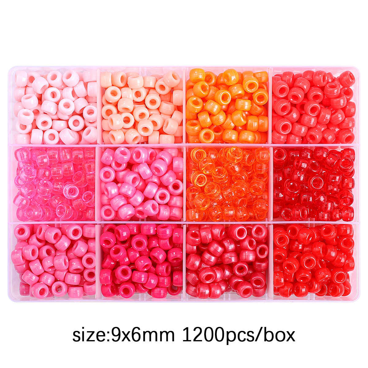 12-grid bucket beads set, red color, about 1200 pieces/box