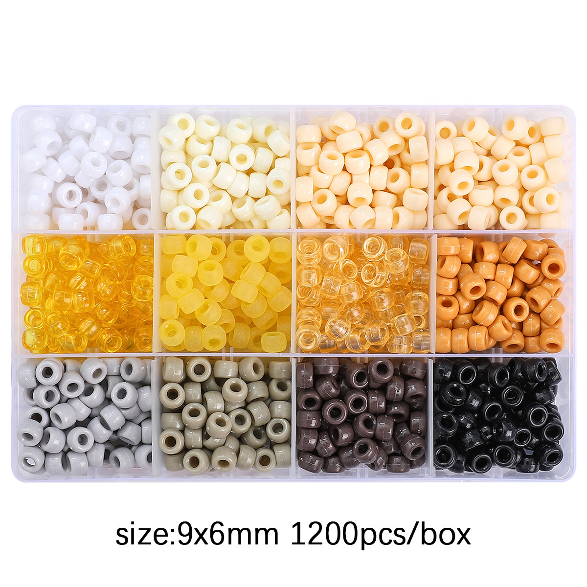 12-grid bucket beads set box, gray and white coffee series, about 1200 pieces/box