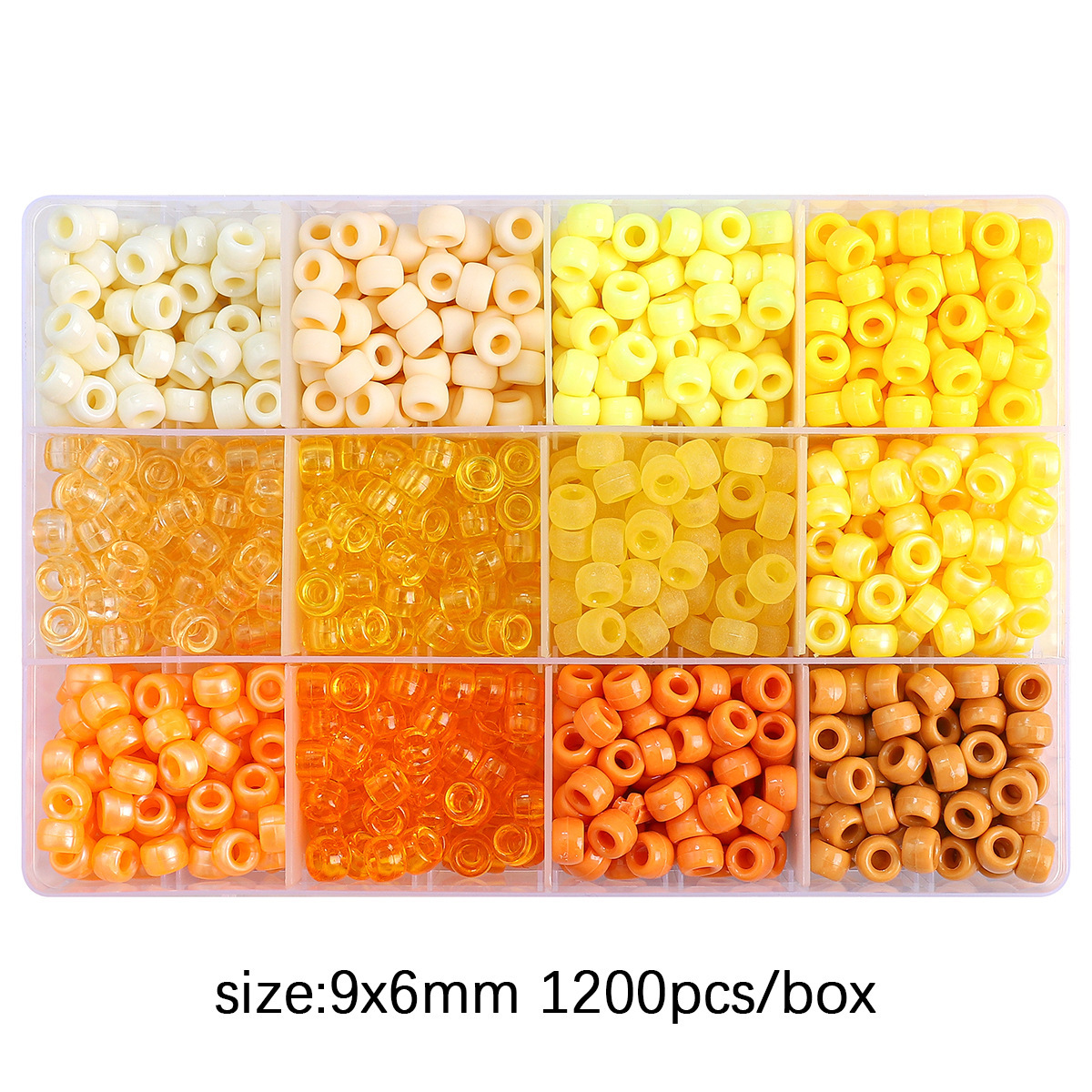 12-grid bucket beads set box, yellow color, about 1200 pieces/box