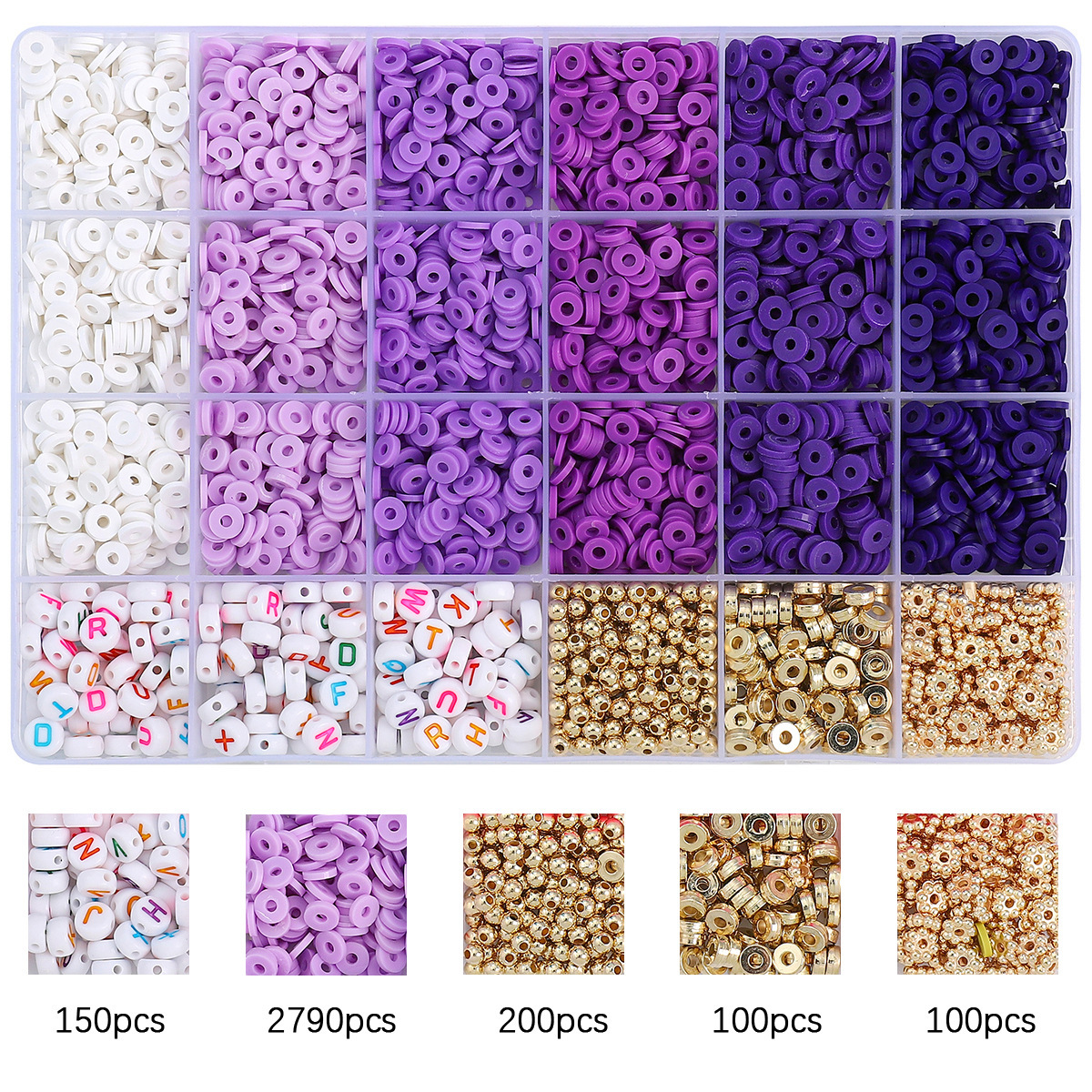 24 grids letter beads + accessories + gradient purple, about 3340pcs/box