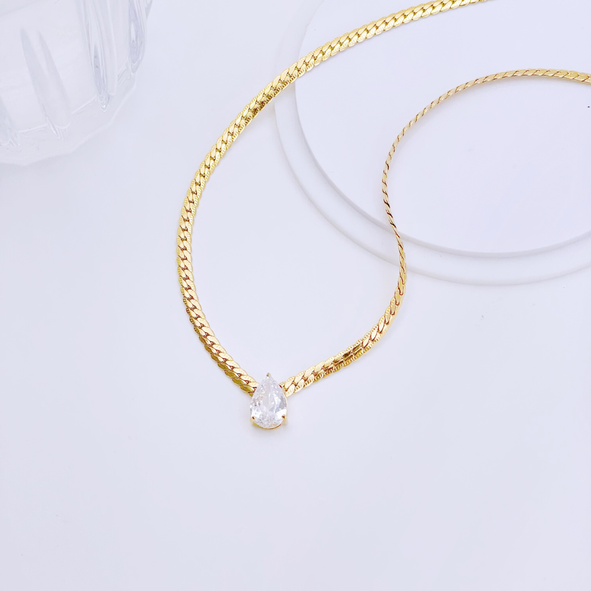 X318 water drop snake bone necklace gold