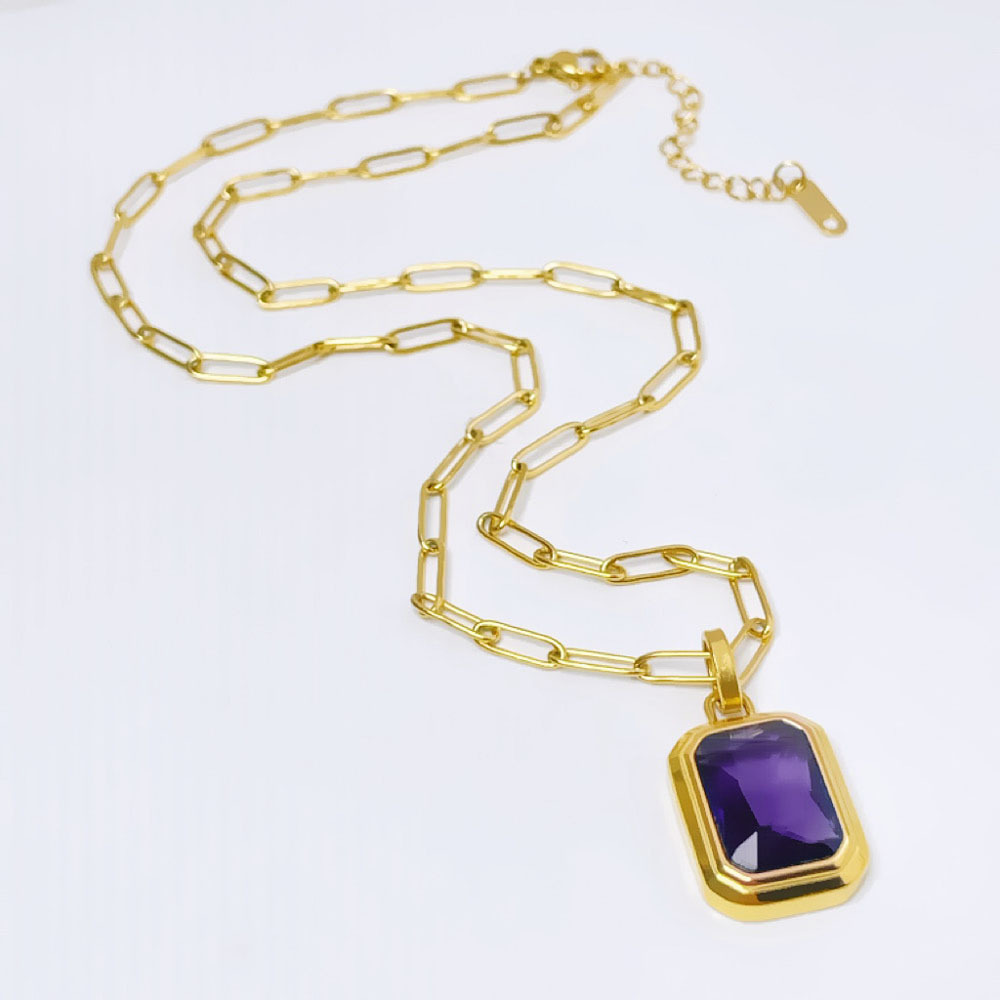 A236 purple square diamond necklace gold