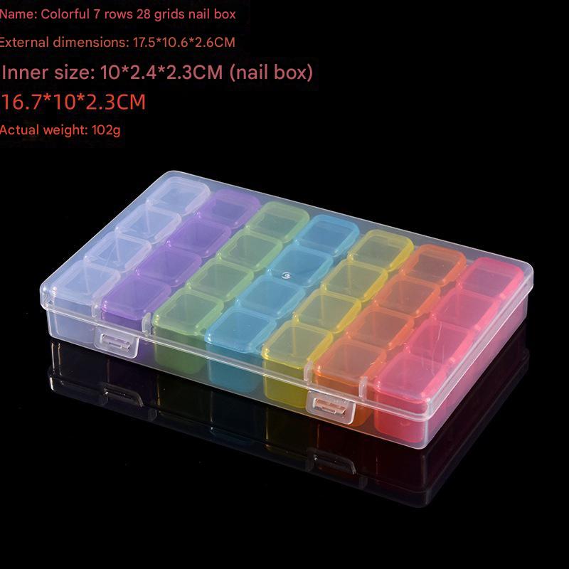 Colorful 7-row 28-compartment manicure box 17.5*10.6*2.6CM