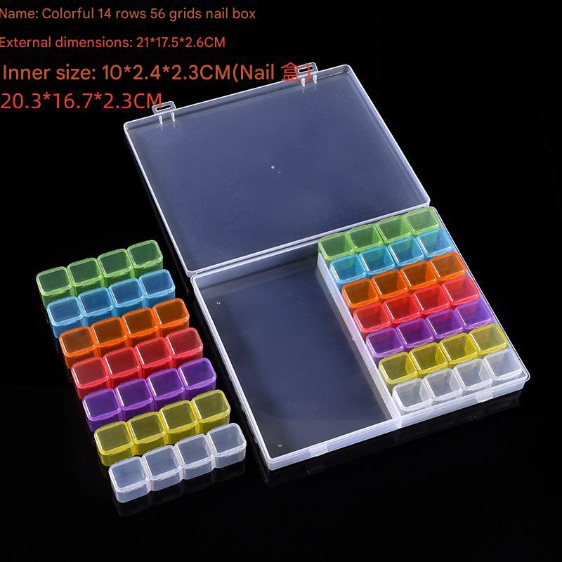 Colorful 14 rows 56 grid manicure box 21*17.5*2.6CM