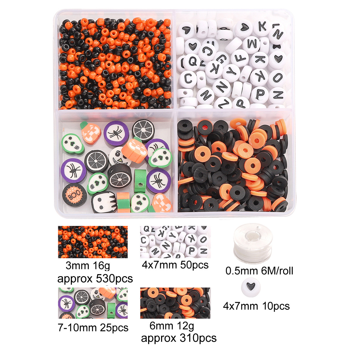 4 grid boxed polymer clay letter beads halloween set about 915pcs 1 set/pack