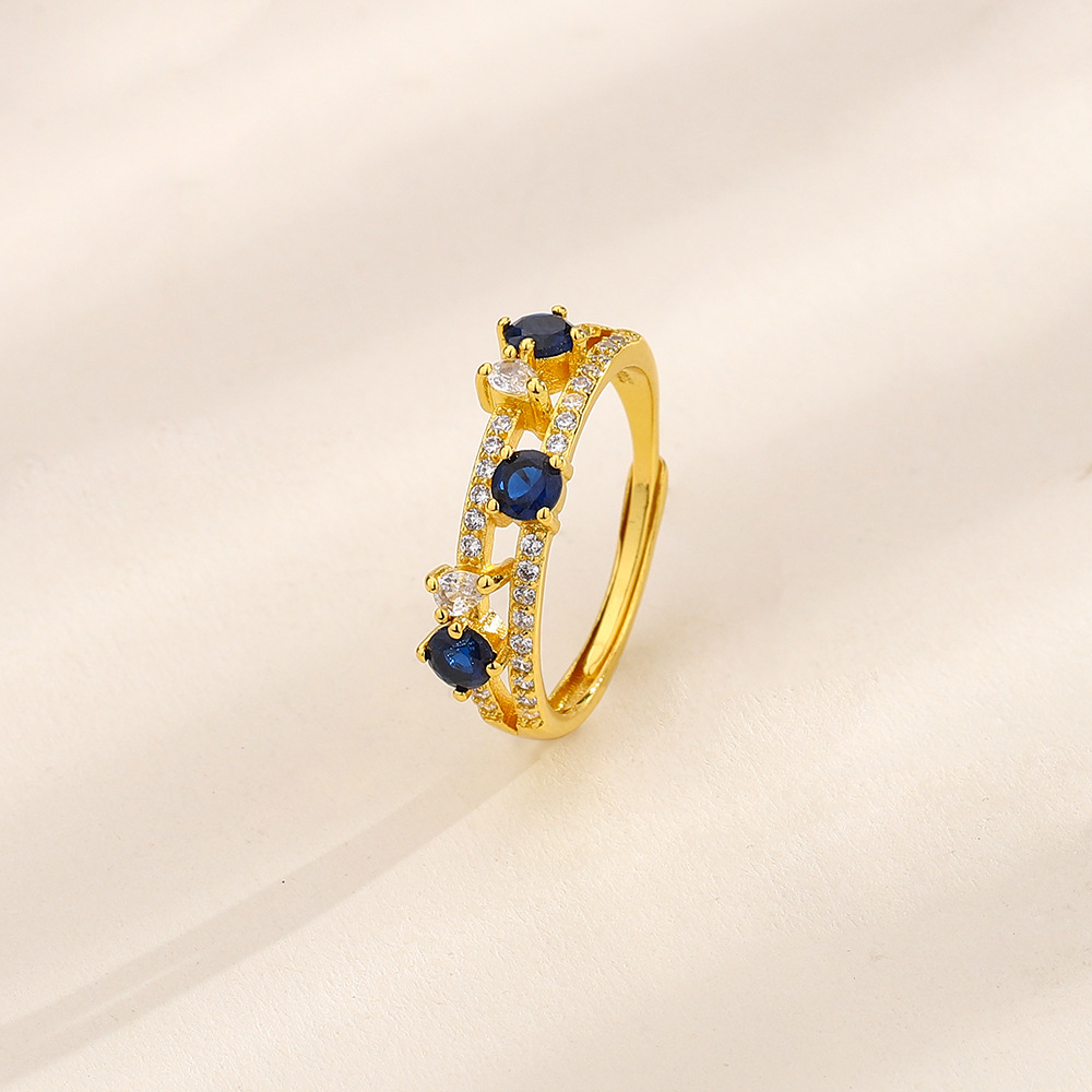 Gold Double Blue Diamond Ring