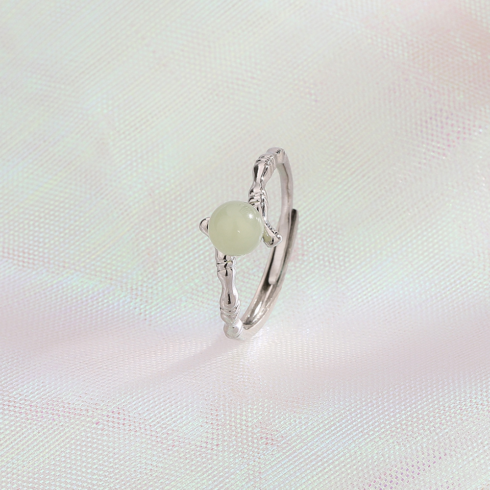 White Gold Hetian Jade Bamboo Ring