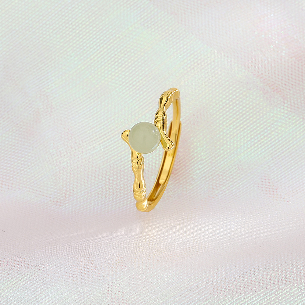 Gold Hetian Jade Bamboo Ring