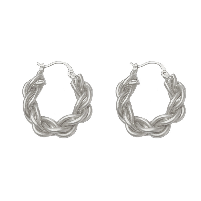 Silver-metal style twisted earrings (thick real gold plating)