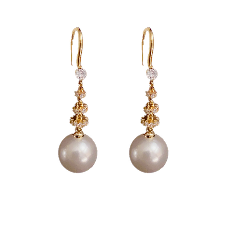 White-long pearl ear hook (thick gold plating)