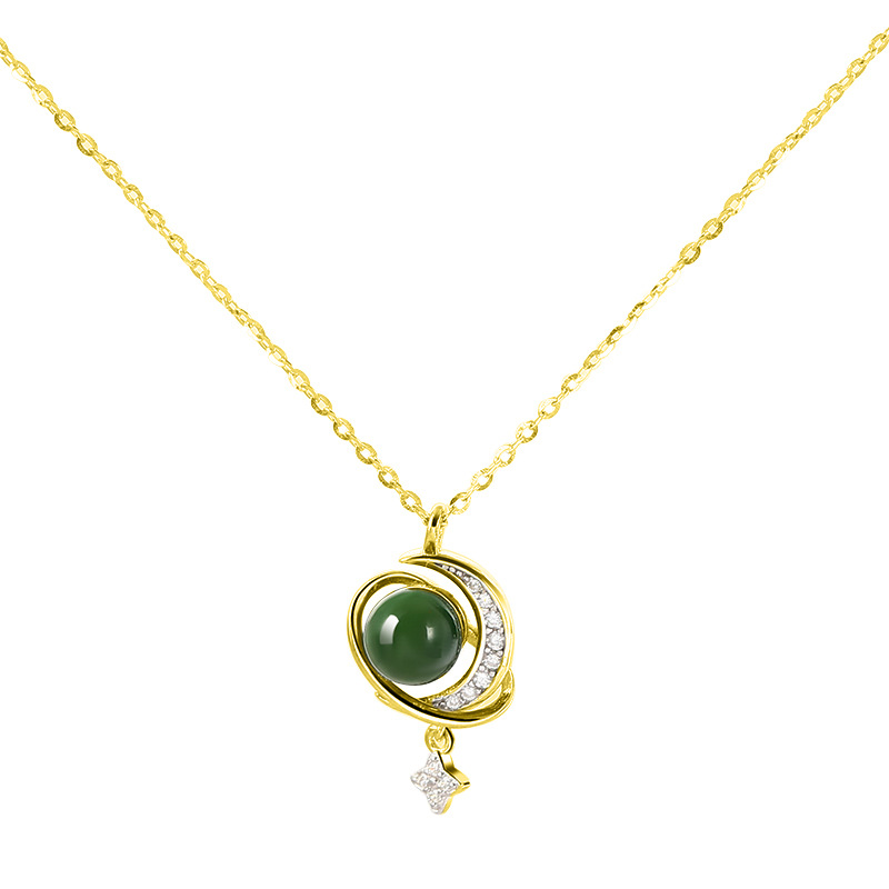 Hotan Jade Star Moon Necklace (Gold)