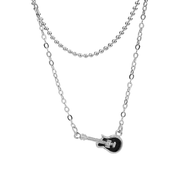 Black guitar double layer necklace