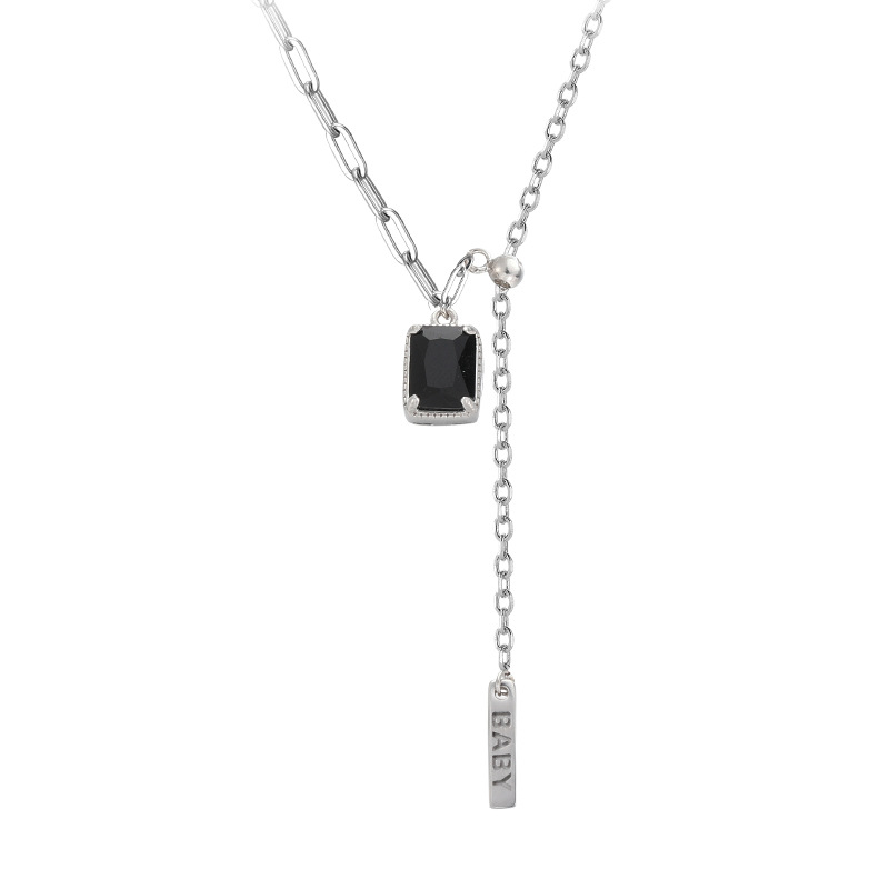 Black Diamond Square Brand Necklace