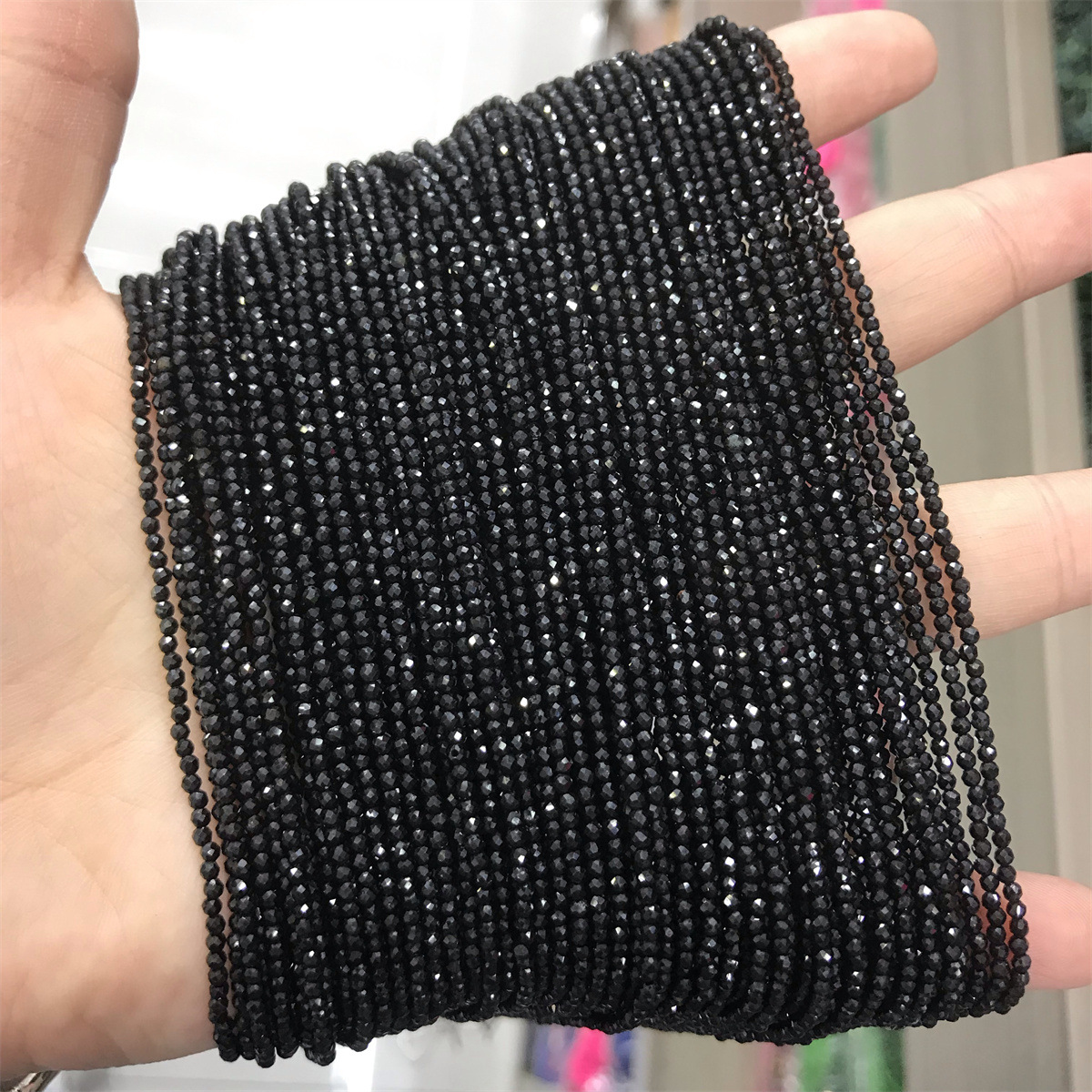 2mm faceted round bead black tourmaline