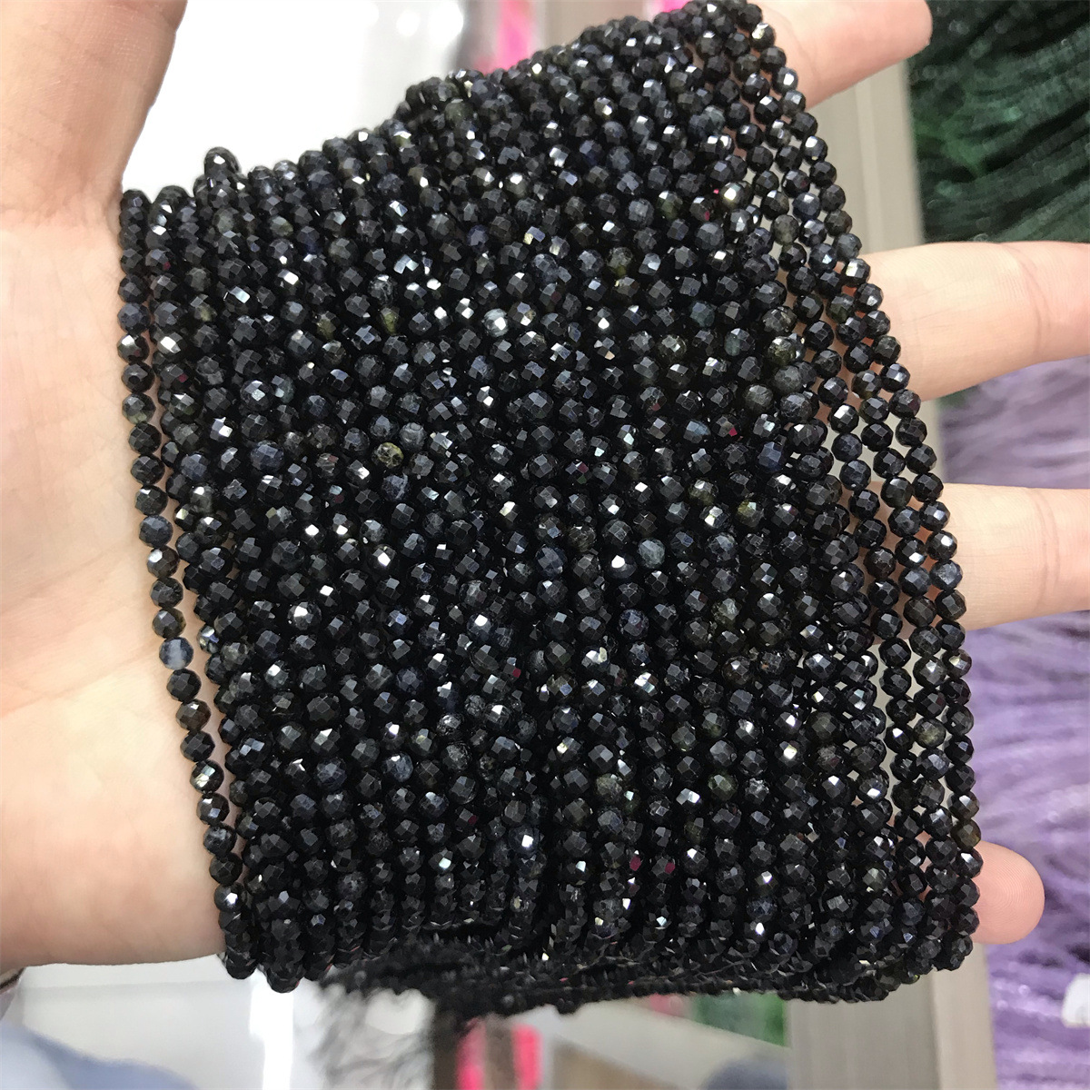 3mm faceted round bead black tourmaline