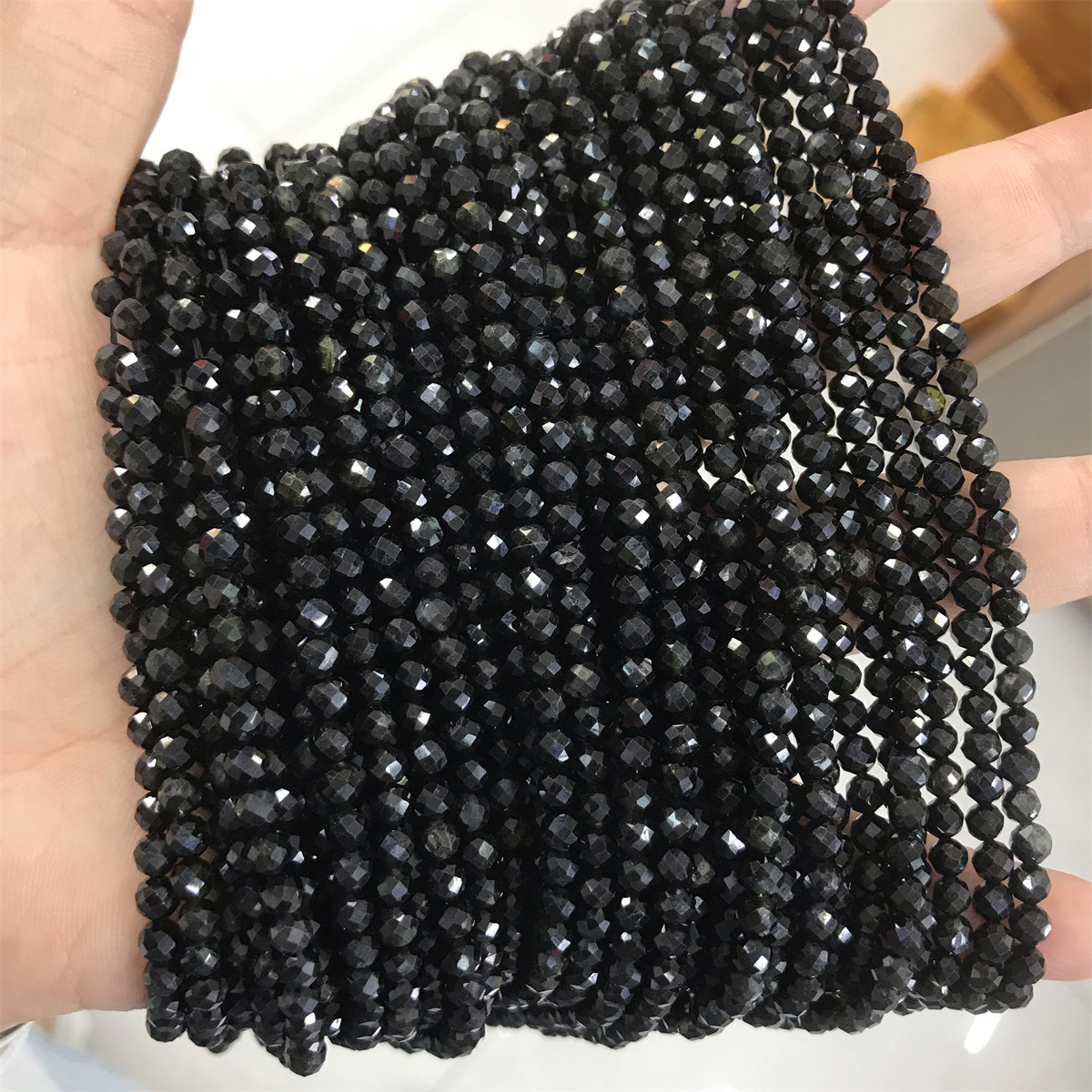 4mm faceted round bead black tourmaline