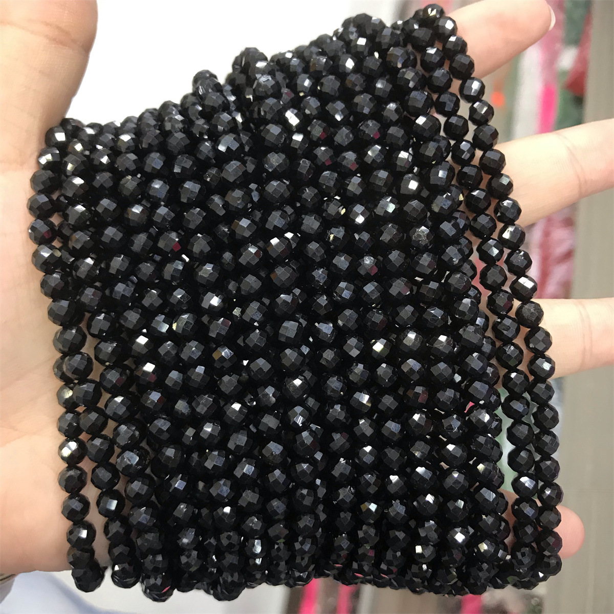 5mm faceted round bead black tourmaline