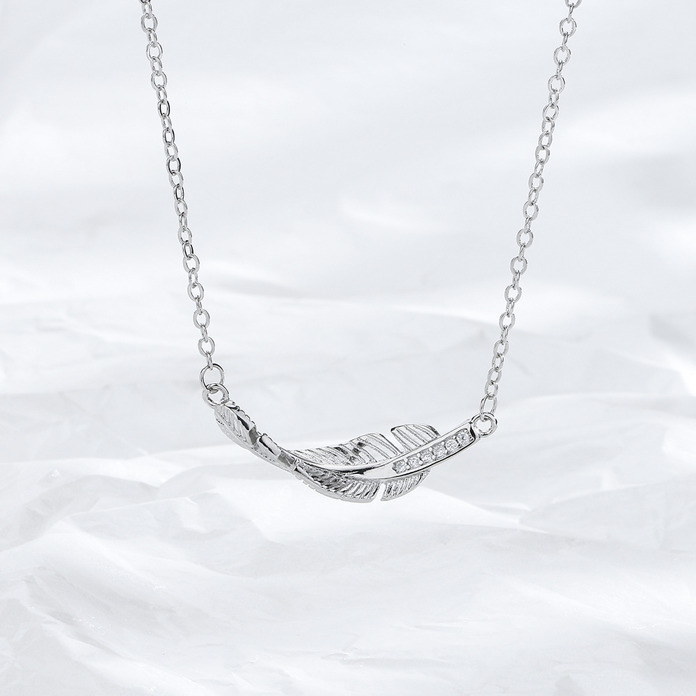 White gold feather necklace