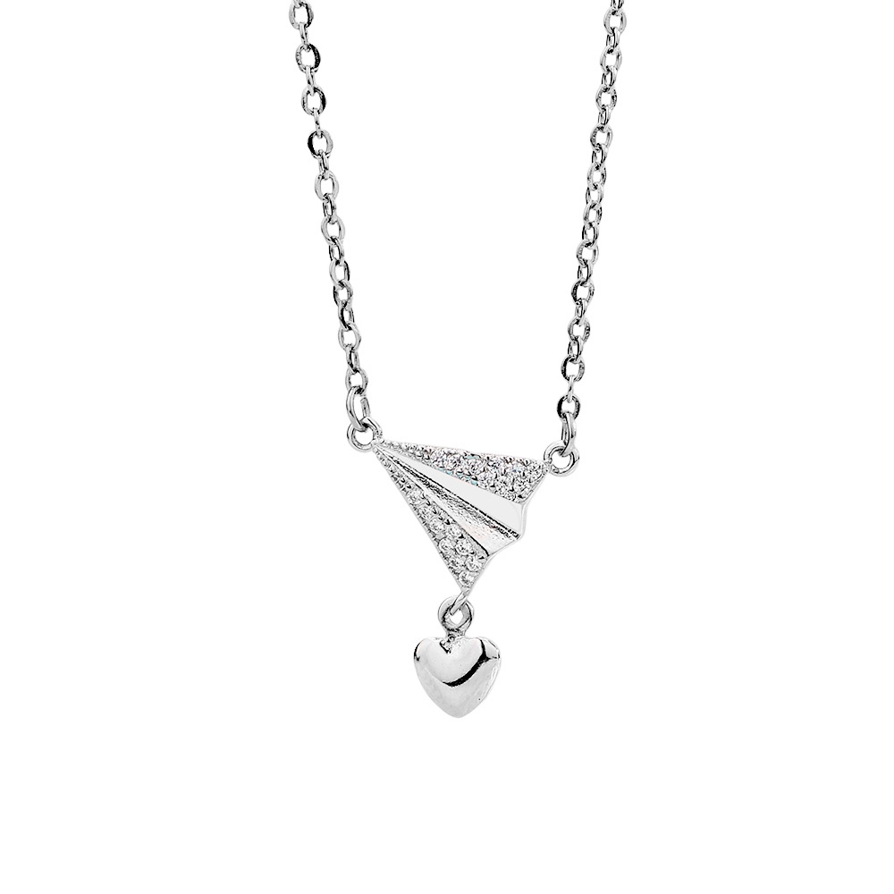 White gold paper aircraft zircon necklace