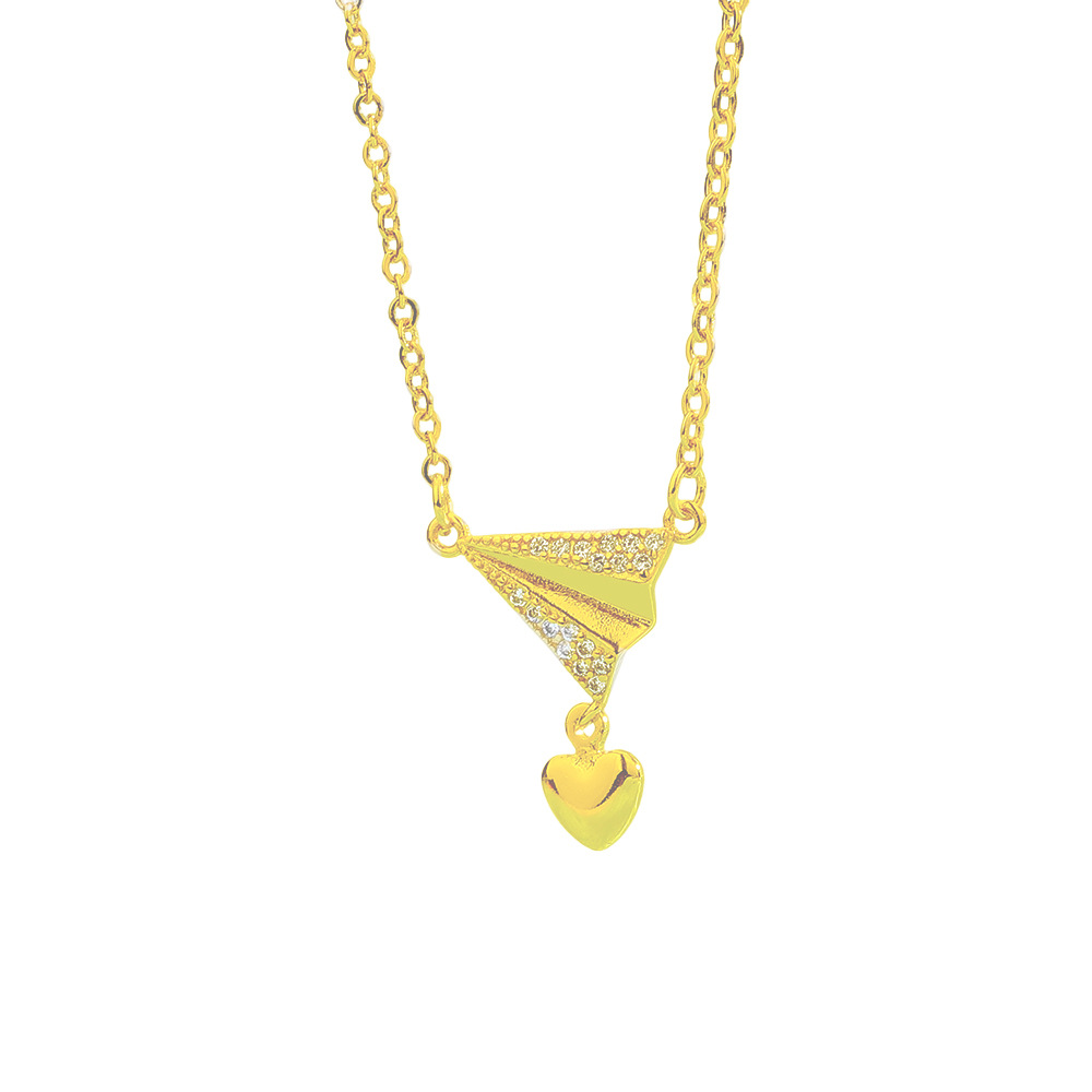 Yellow gold paper airplane zircon necklace