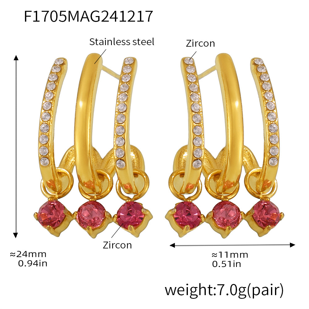 F1705-gold tassel zircon earrings