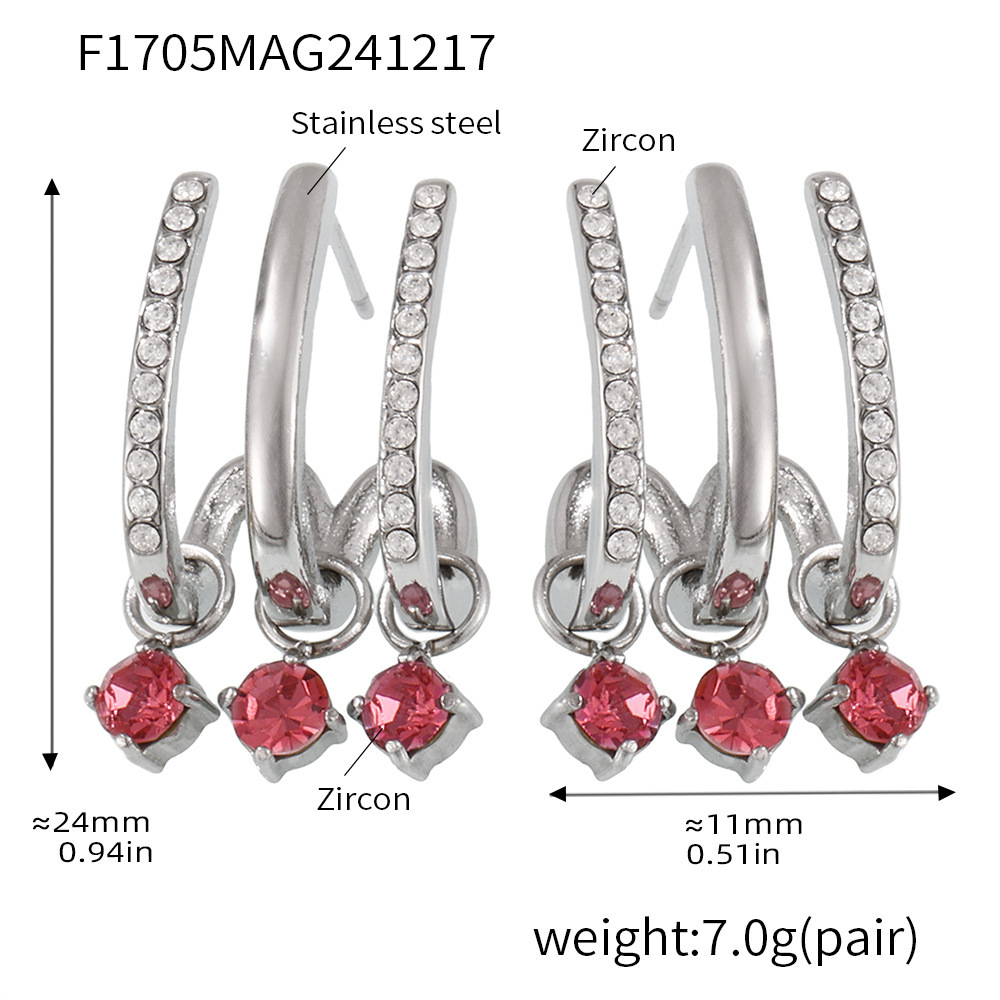 F1705-steel color tassel zircon earrings