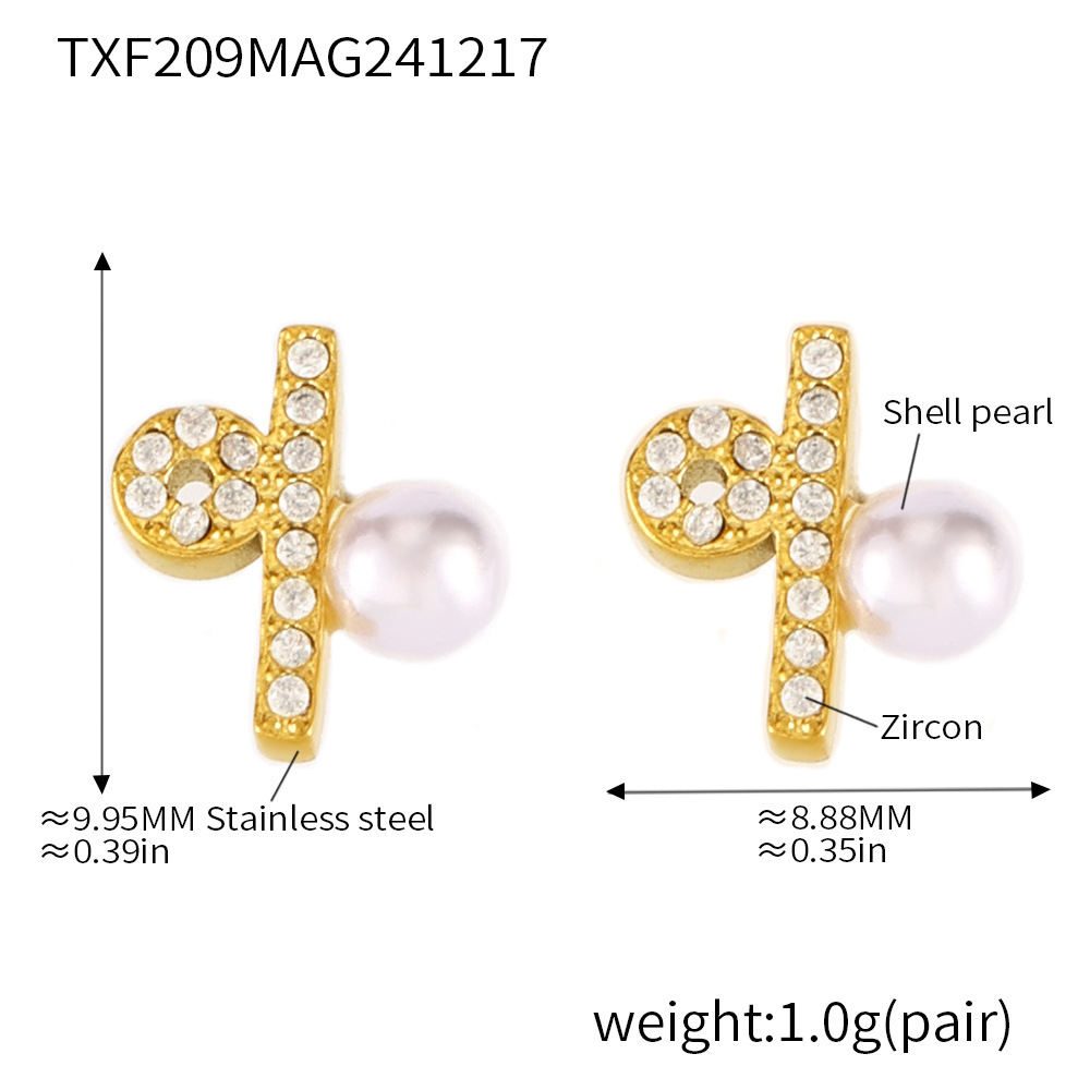 Txf209-gold imitation pearl zircon earrings