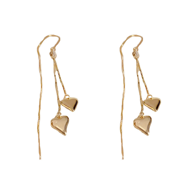 Gold-metal love long tassel ear wire (thick gold plating)