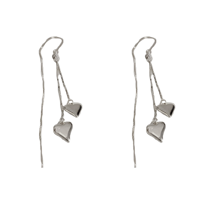 silver-metal love long tassel ear wire (thick gold plating)