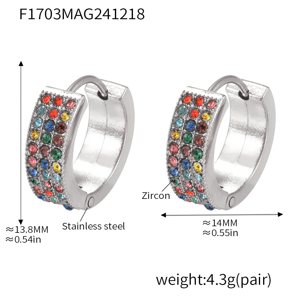 F1703-steel color mixed color zircon earrings