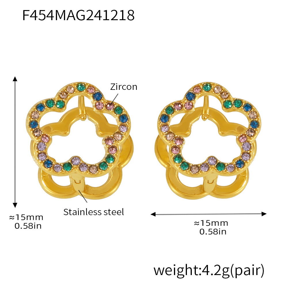 F454-gold mixed color zircon earrings