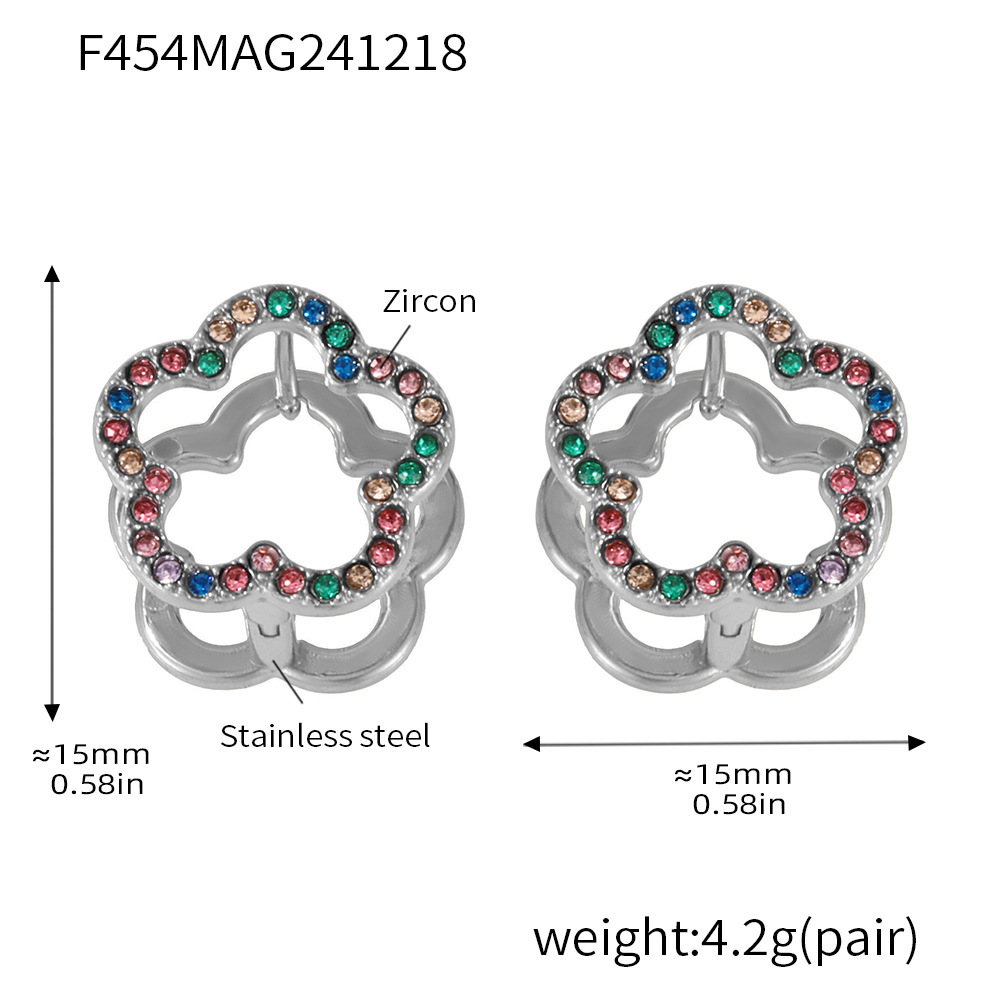 F454-steel color mixed color zircon earrings