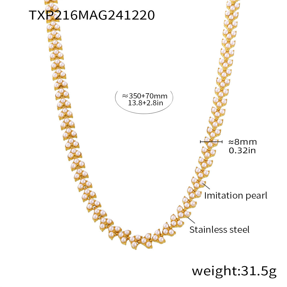 Txp216-golden swarovski pearl necklace