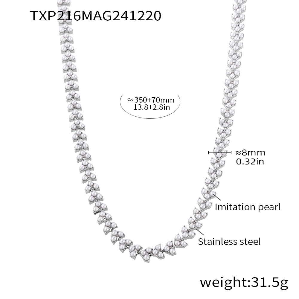 Txp216-steel color swarovski pearl necklace