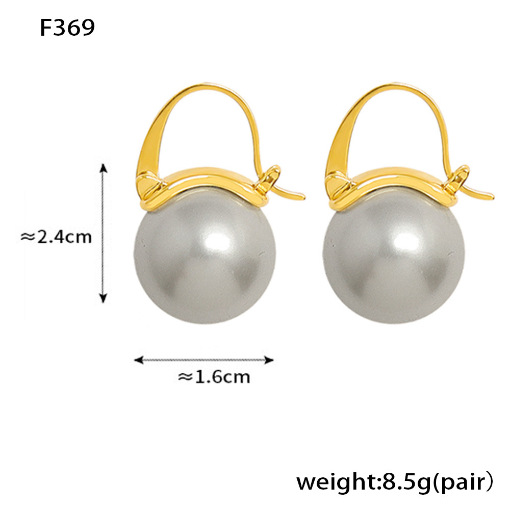 F369-gold gray imitation pearl earrings