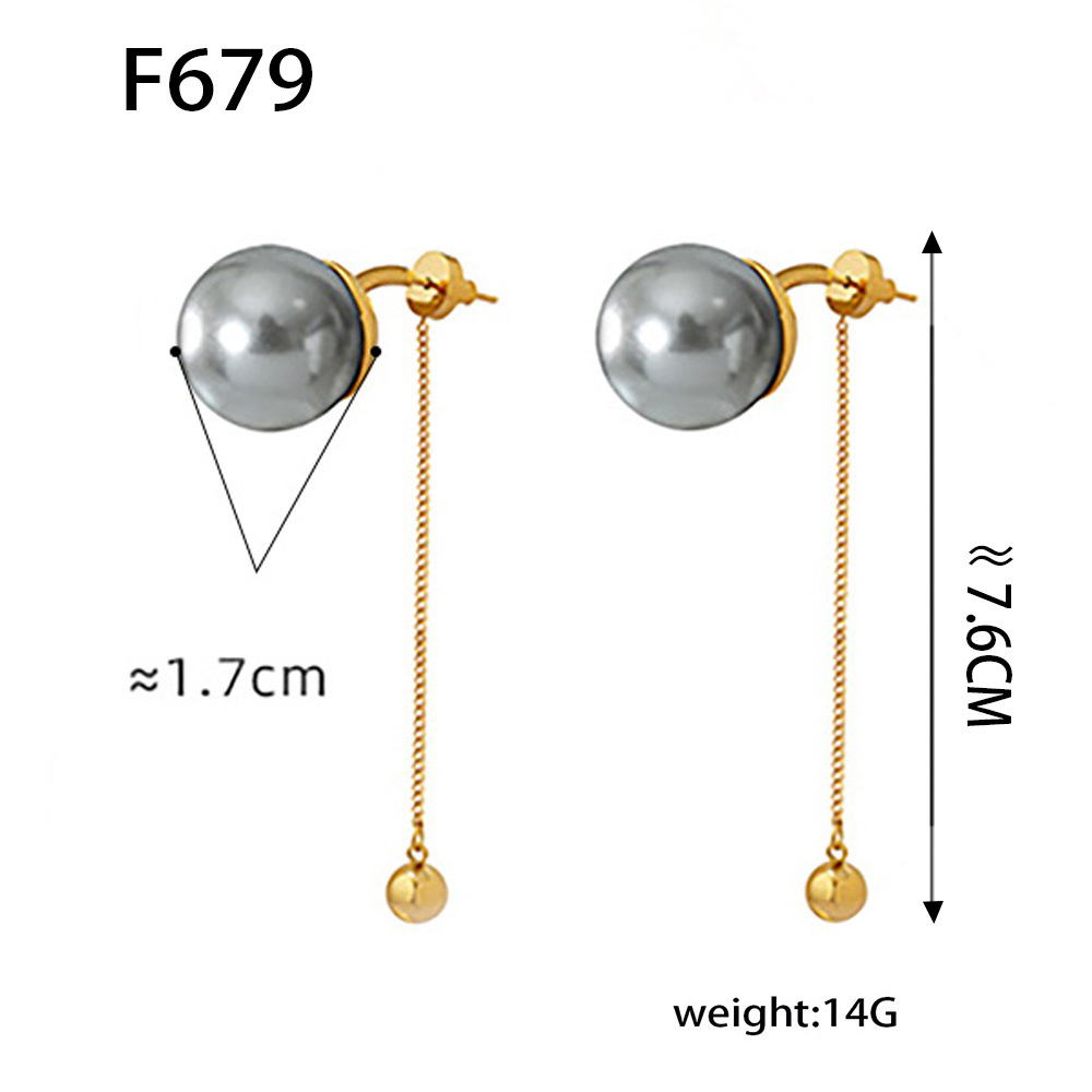 F679-gold gray pearl earrings