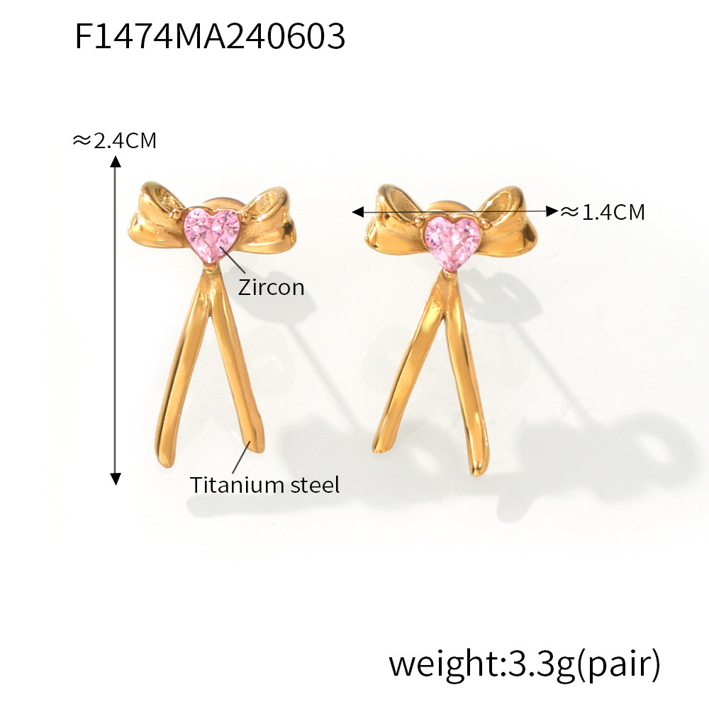 F1474-gold pink zircon earrings