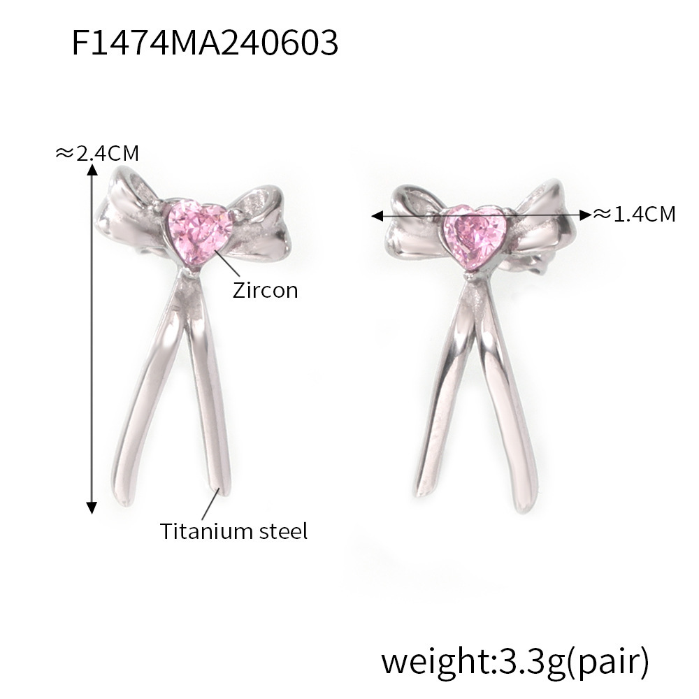 F1474-steel color pink zircon earrings