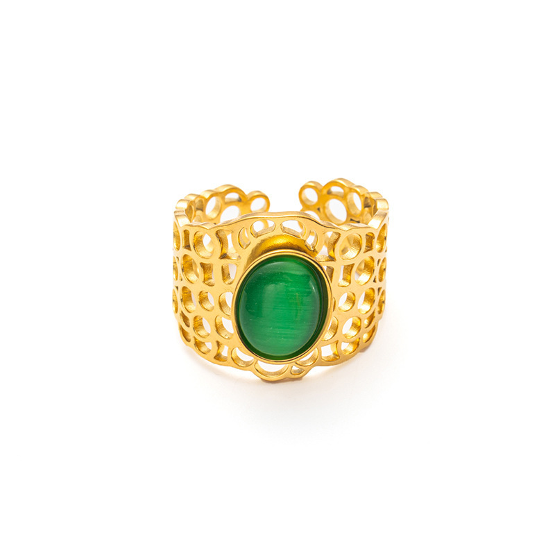 Emerald green opal gold ring