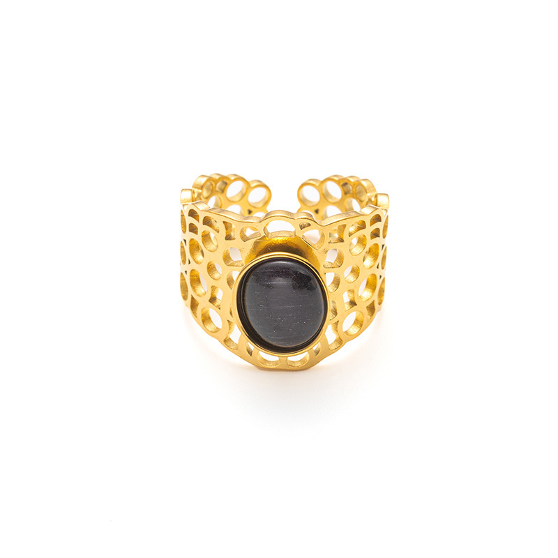 Black opal gold ring