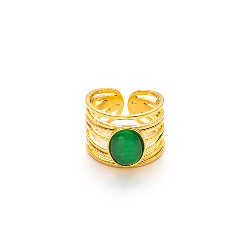 Emerald green opal gold ring