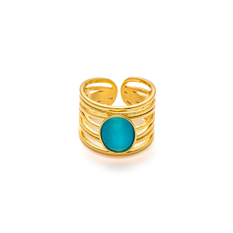 Peacock blue opal gold ring