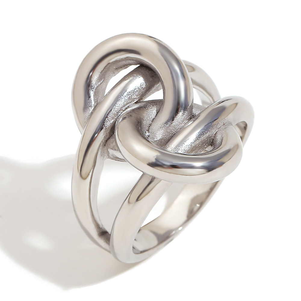 Double layer knotted wrap ring-steel color